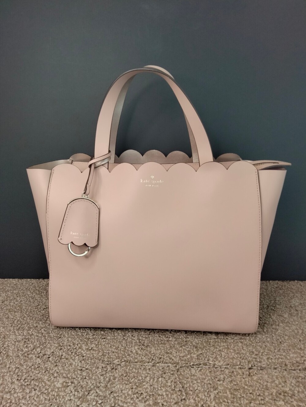 Kate Spade Magnolia Street Mina Tote New York Bag Pink Leather Scalloped Purse